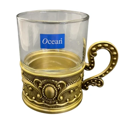 استکان لوکس اوشن مدل ترنج با دسته تزئینی طلایی