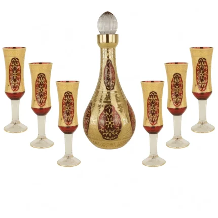 سرویس تنگ و لیوان ۷ پارچه مدل سلطان طرح طلاکوب