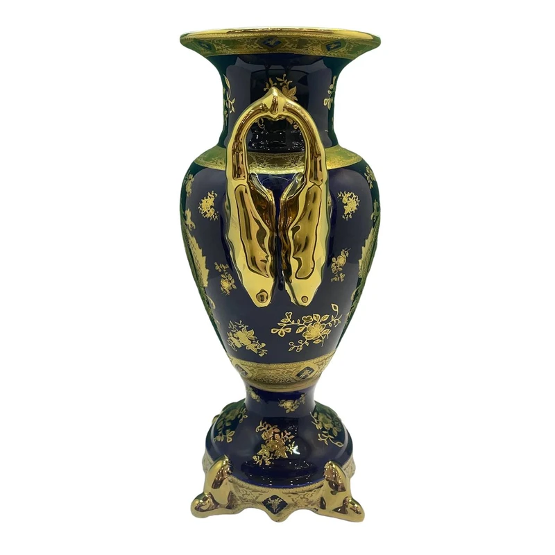 گلدان رومانزو مدل کوبالتی (3) گلدانی شیک و لوکس با رنگ سورمهای و جزئیات طلایی، مناسب دکورهای سلطنتی.