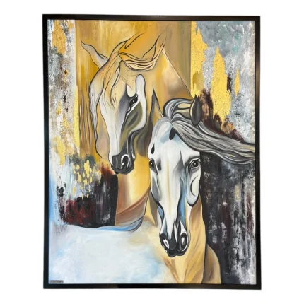 طراحی چشمنواز دو اسب در قاب مشکی.