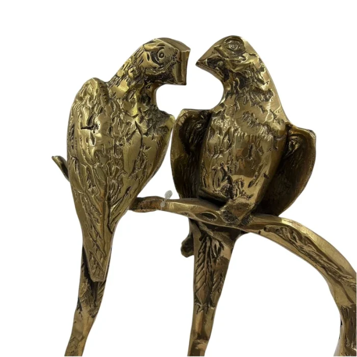 مجسمه برنجی دو طوطی بر روی شاخه با پایه سنگ مرمر.