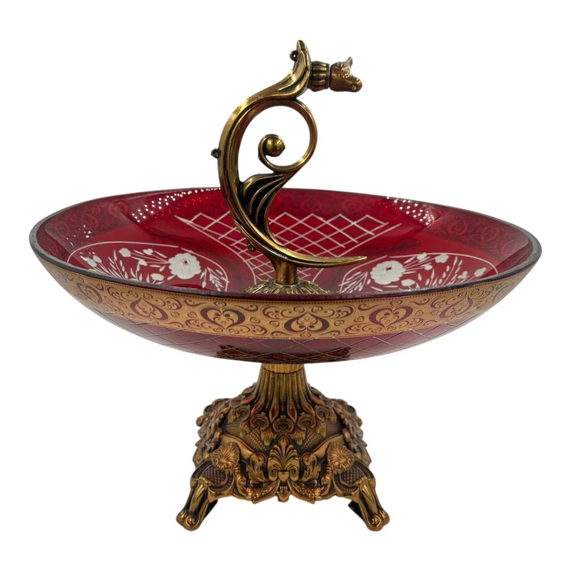 میوه خوری مدل ترنج (1) "میوهخوری با پایهی طلایی محکم و طرحهای پیچیده."