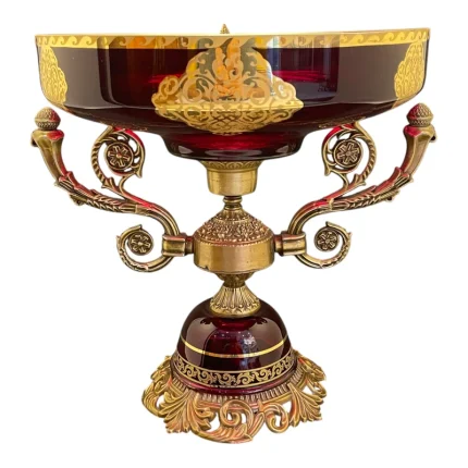 میوه خوری مدل مطلا با بدنه شیشه‌ای و پایه‌های زاماک طلایی