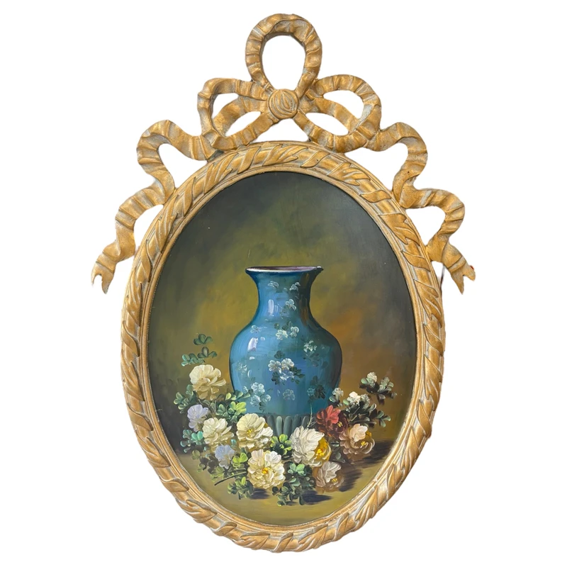 تصویر تابلو رنگ روغن با قاب فایبر گلاس طرح گلدان آبی در دکوراسیون داخلی تصویر تابلو رنگ روغن با قاب فایبر گلاس طرح گلدان آبی در دکوراسیون داخلی