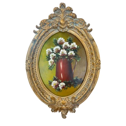 تصویر تابلو رنگ روغن با قاب فایبر گلاس طرح گلدان قرمز در دکوراسیون داخلی