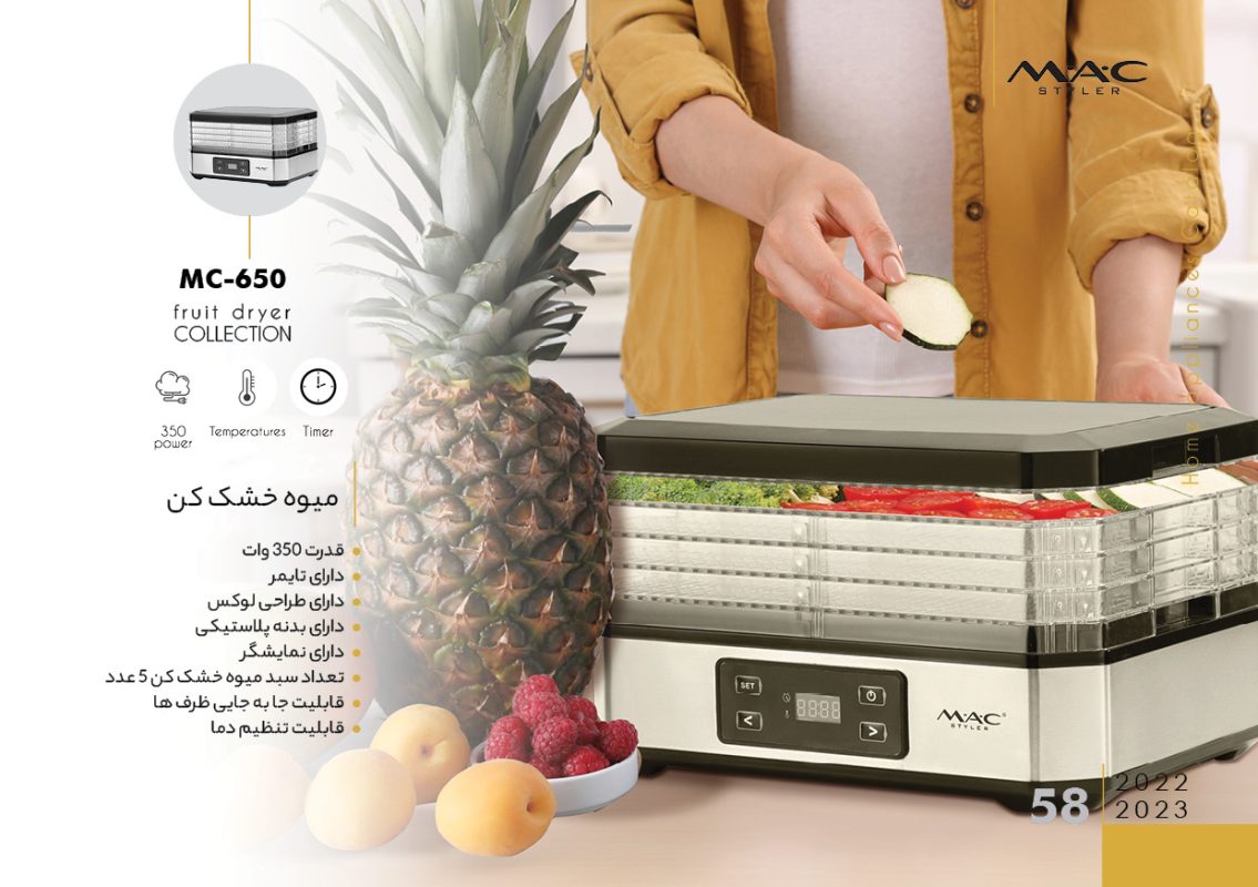 میوه خشک کن مک استایلر مدل MC-650 با طراحی دیجیتال و بدنه استیل