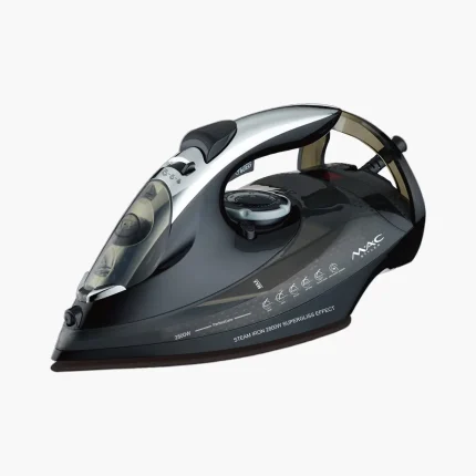 اتو بخار مک استایلر مدل MC-217 با طراحی مشکی نقره ای و کفی تیتانیومی