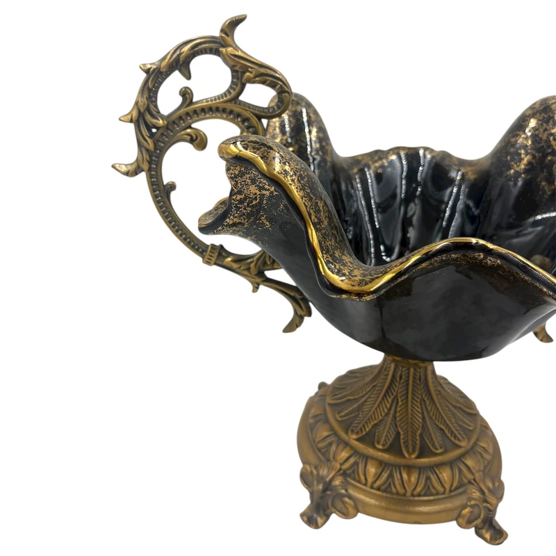 آجیل خوری مدل لوتوس (3) آجیل خوری گلدکیش مدل لوتوس با دسته طلایی و لعاب براق