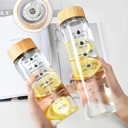 بطری پیرکس شعله مستقیم با درب بامبو مناسب برای نوشیدنی‌های گرم و سرد