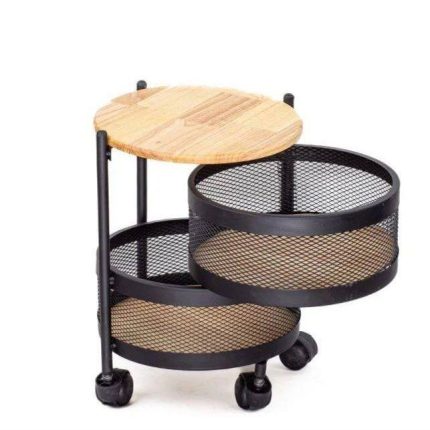 سبد سیب زمینی و پیاز ۲ طبقه با طراحی فلزی مشبک و صفحه چوبی