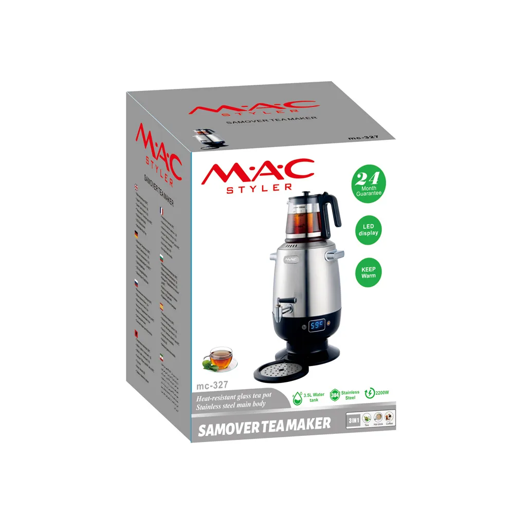 چای ساز مک استایلر سماوری با پنل دیجیتال MC-۳۲۷ (1) چای ساز حرفه ای با قابلیت گرم نگه داشتن و نمایش دما
