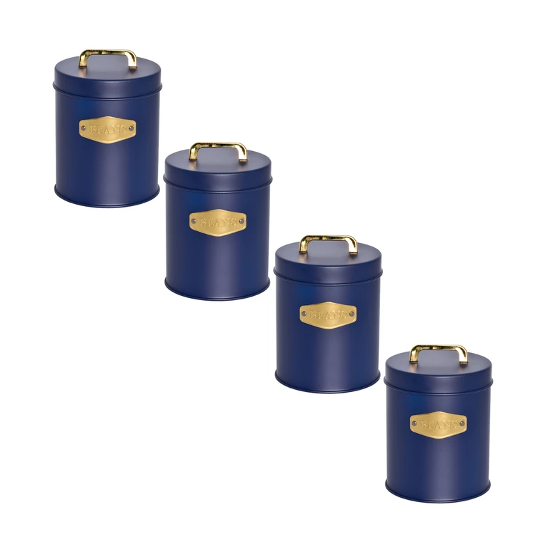 پاسماوری ۸ پارچه بی.وی.کی مدل رویال کد B.V.K 822591 (7) چهار ظرف کوچک BEANS برای نگهداری حبوبات با رنگ سرمهای و پلاک طلایی